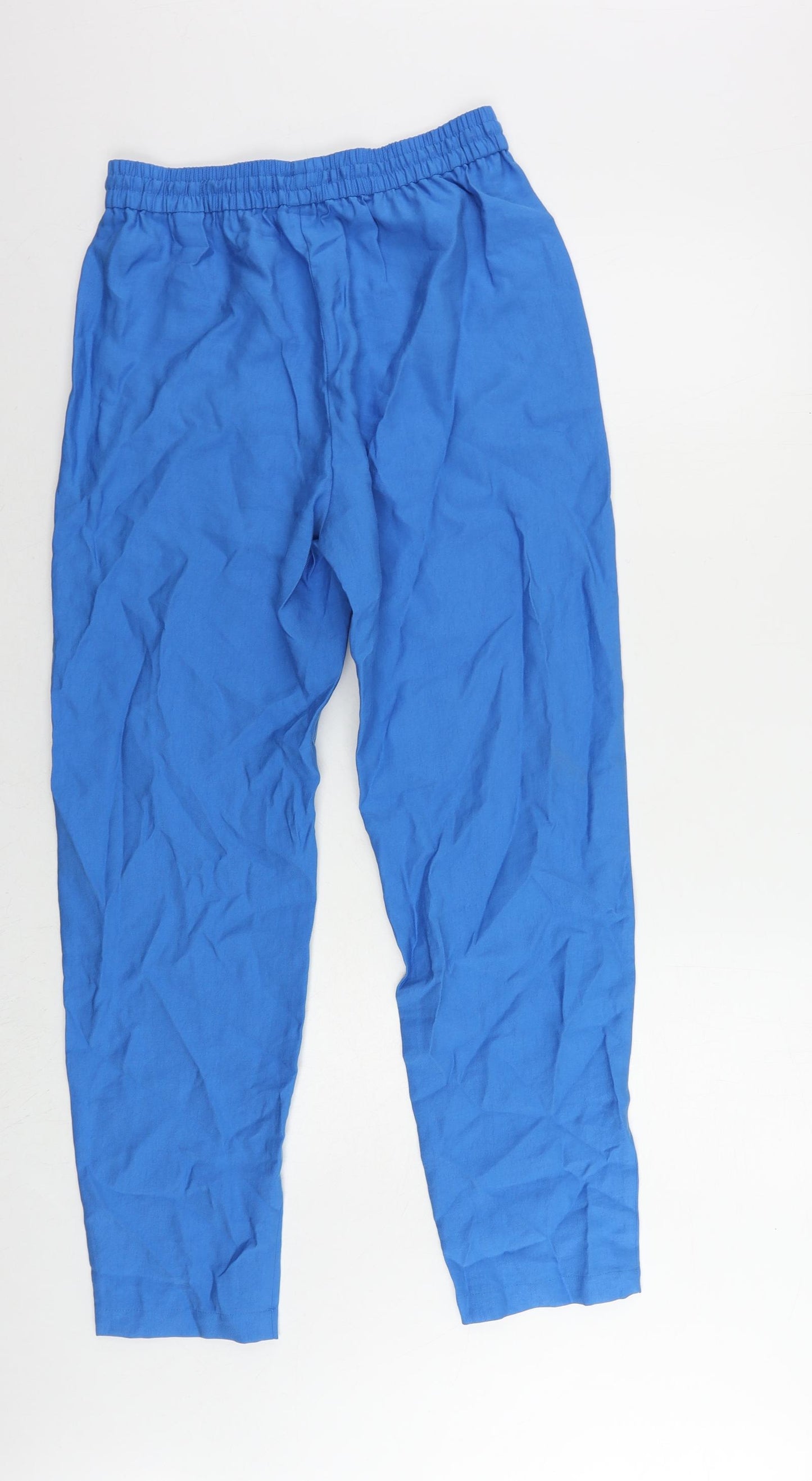 Marks and Spencer Womens Blue Lyocell Trousers Size 10 L29 in Regular Drawstring - Elastic Waist