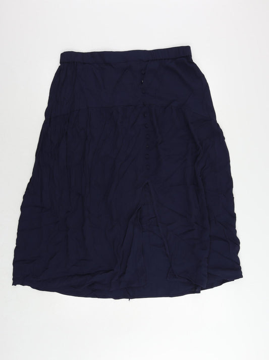 Marks and Spencer Womens Blue Viscose A-Line Skirt Size 16 - Elastic Waist