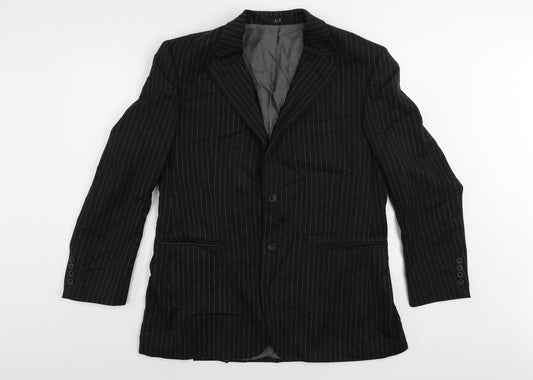 DAKS Mens Black Striped Wool Jacket Suit Jacket Size 40 Regular