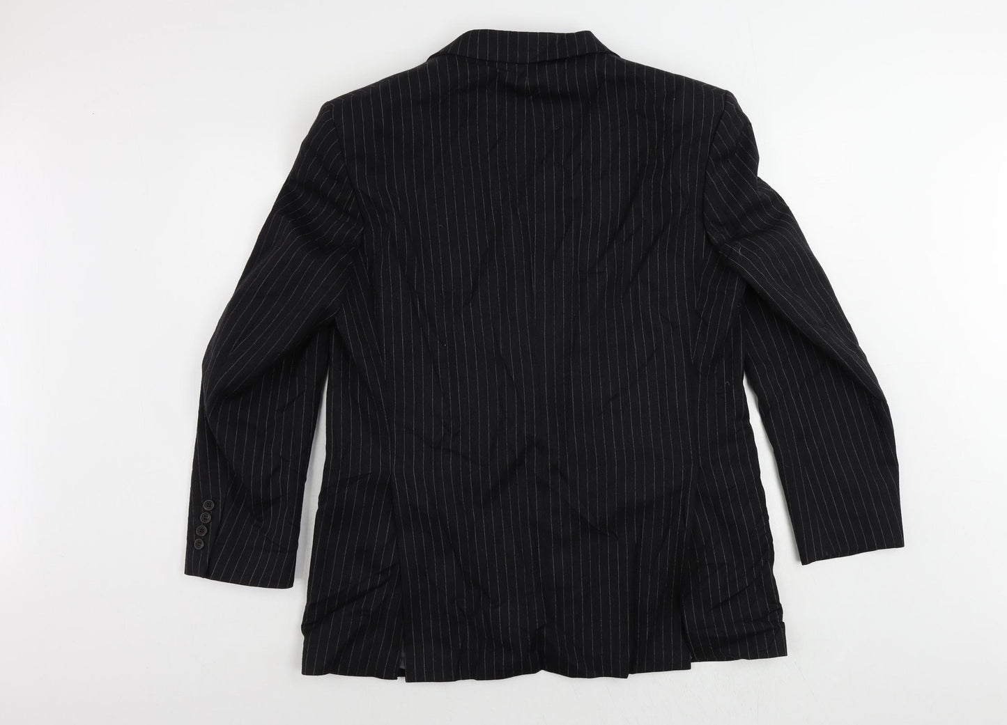 DAKS Mens Black Striped Wool Jacket Suit Jacket Size 40 Regular