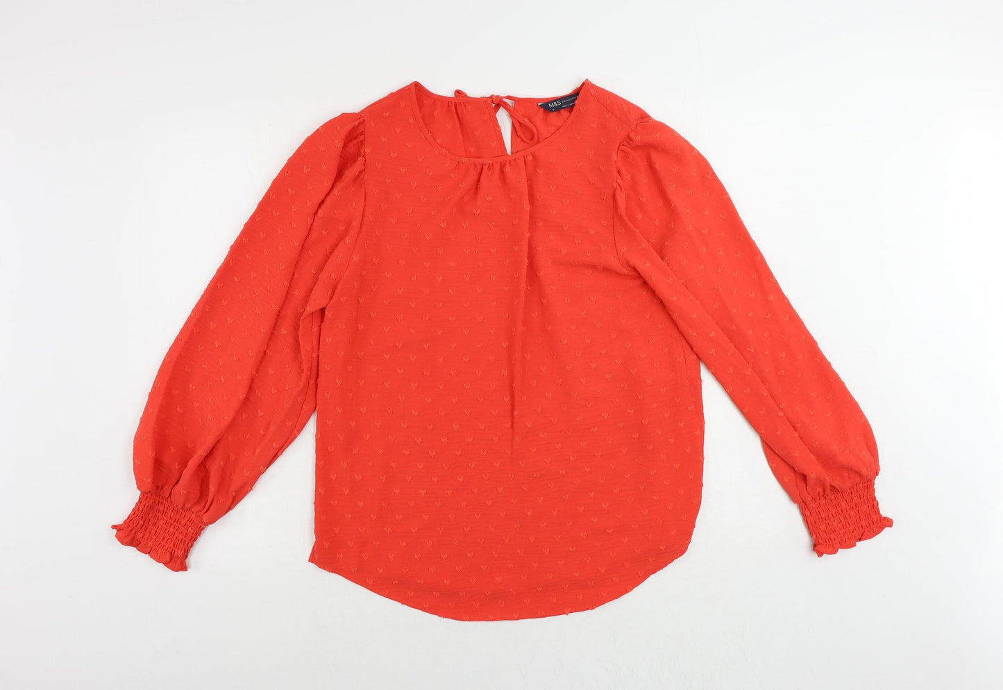 Marks and Spencer Womens Red Polyester Basic Blouse Size 10 Round Neck - Textured