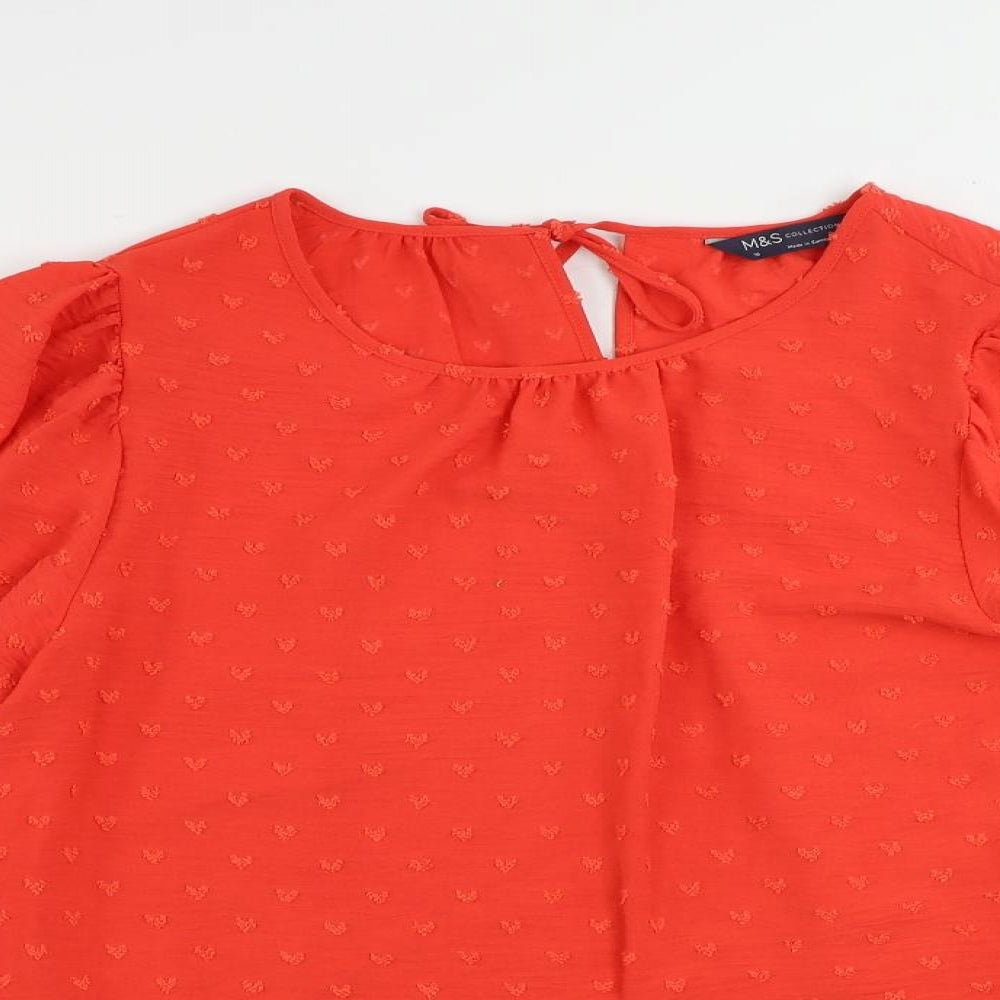 Marks and Spencer Womens Red Polyester Basic Blouse Size 10 Round Neck - Textured