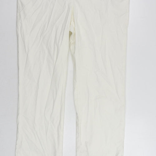 Marks and Spencer Womens White Cotton Chino Trousers Size 16 L28 in Regular Zip