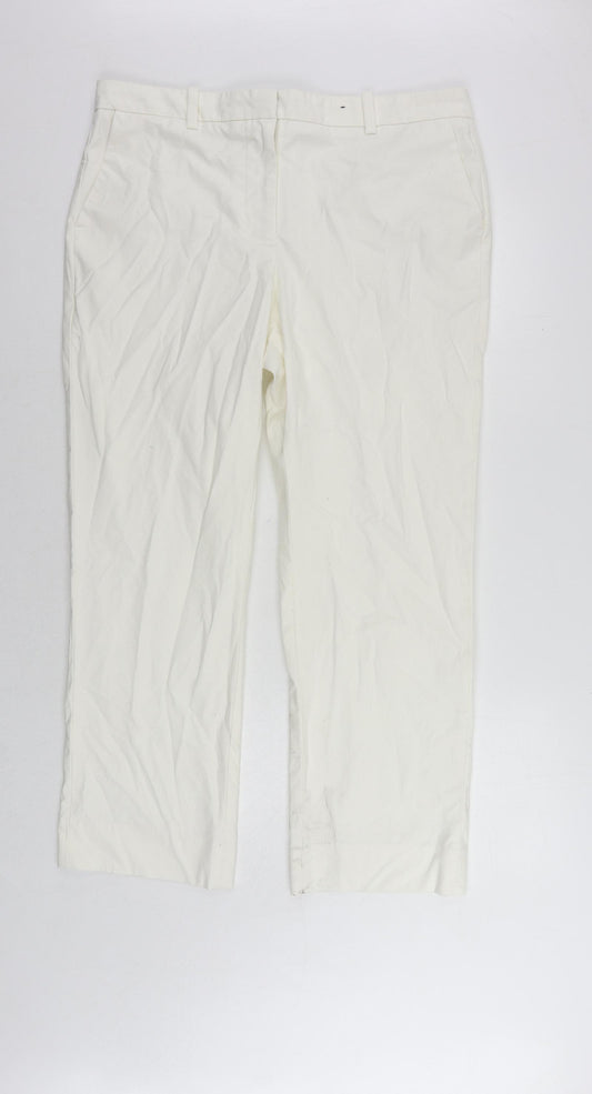 Marks and Spencer Womens White Cotton Chino Trousers Size 16 L28 in Regular Zip