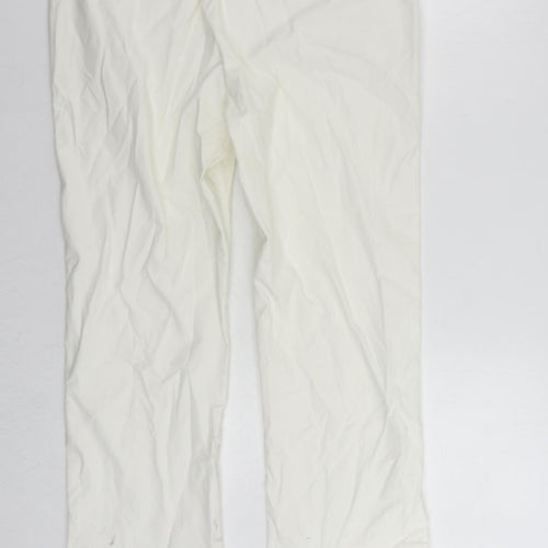 Marks and Spencer Womens White Cotton Chino Trousers Size 16 L28 in Regular Zip