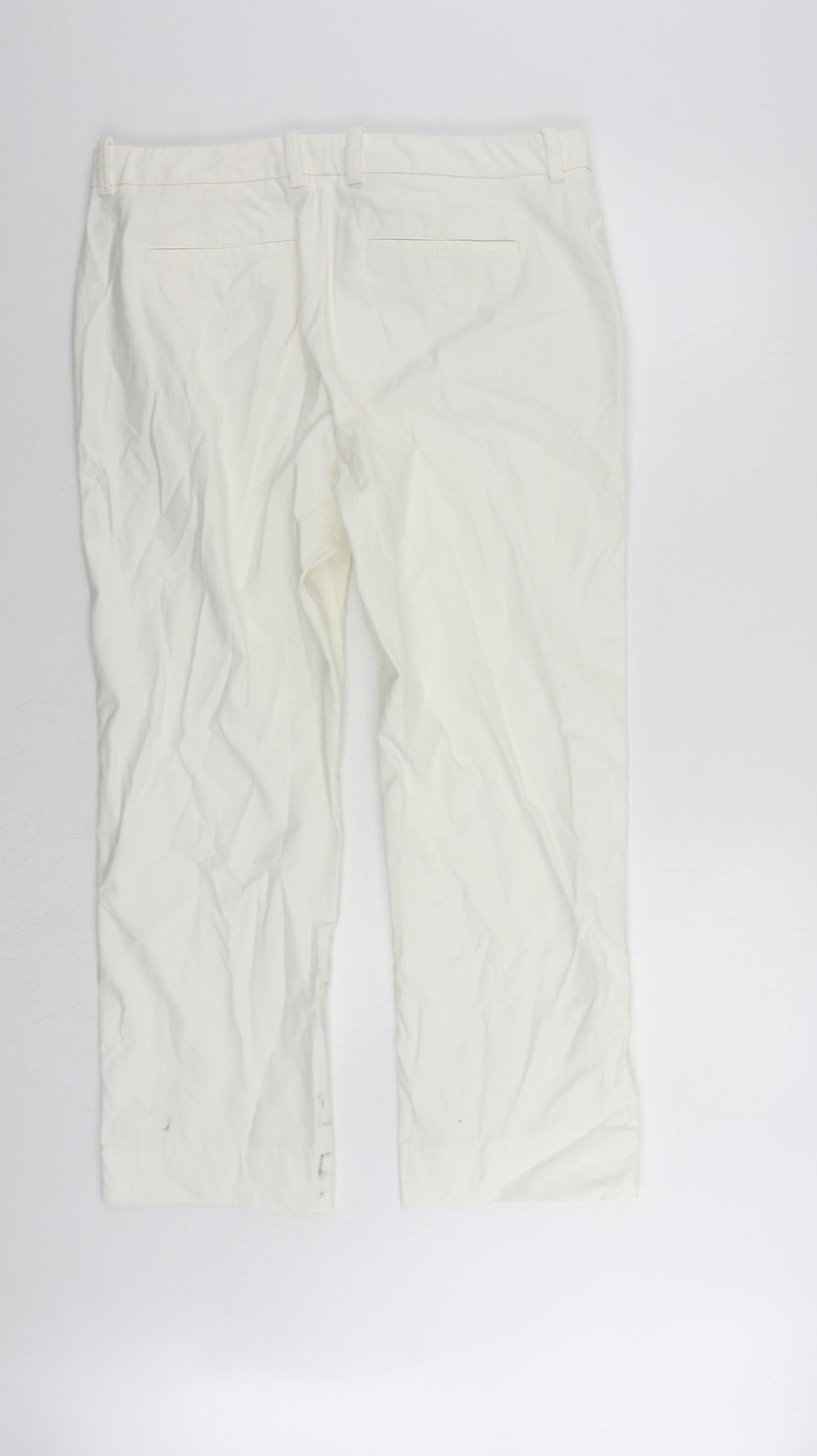 Marks and Spencer Womens White Cotton Chino Trousers Size 16 L28 in Regular Zip