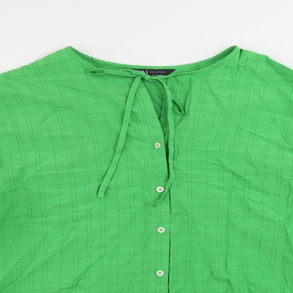 Marks and Spencer Womens Green Check Modacrylic Basic Blouse Size 8 Round Neck