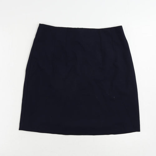 Marks and Spencer Womens Blue Polyester A-Line Skirt Size 12 Zip