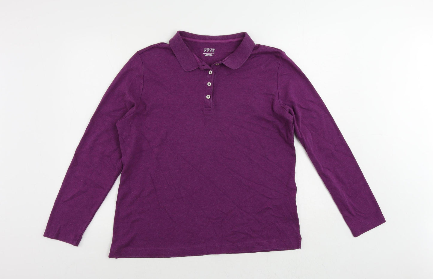 Lands' End Womens Purple Cotton Basic Polo Size XL Collared