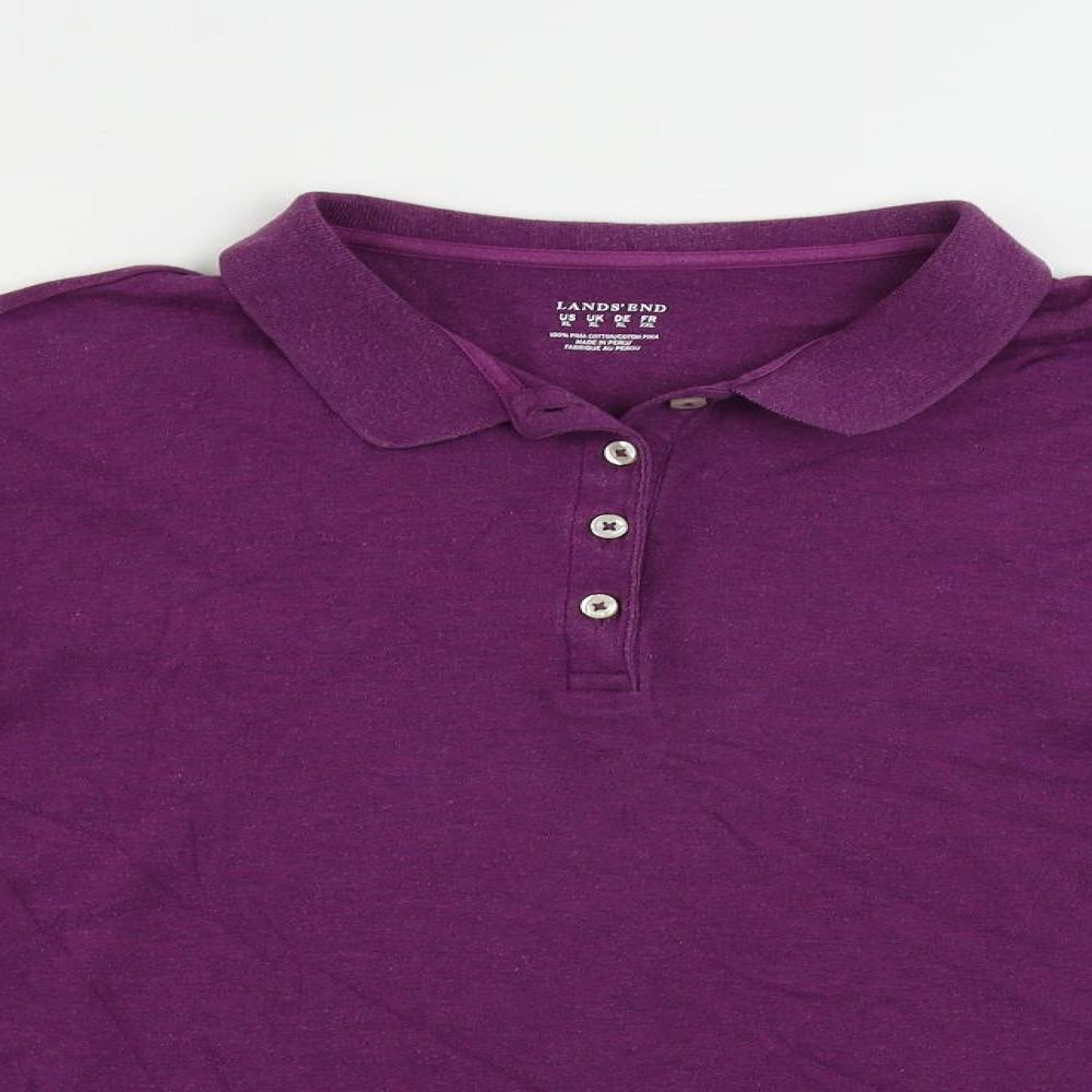 Lands' End Womens Purple Cotton Basic Polo Size XL Collared