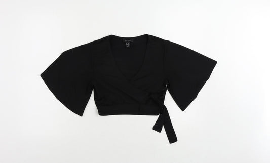 New Look Womens Black Polyester Cropped Blouse Size 8 V-Neck