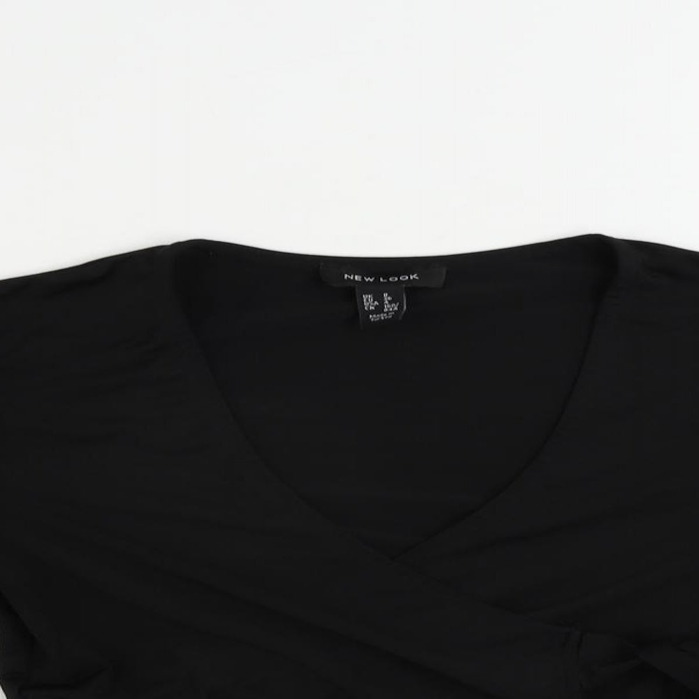 New Look Womens Black Polyester Cropped Blouse Size 8 V-Neck