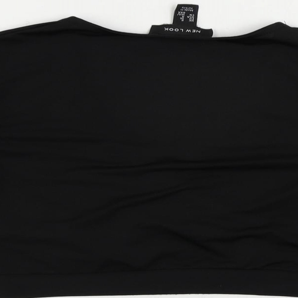 New Look Womens Black Polyester Cropped Blouse Size 8 V-Neck