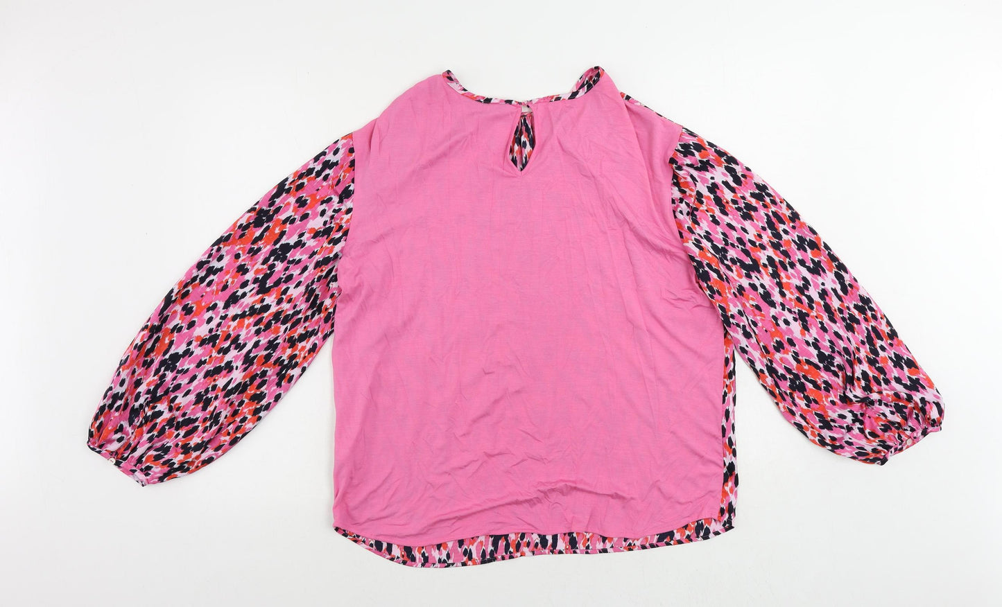 Marks and Spencer Womens Pink Animal Print Polyester Basic Blouse Size 8 Round Neck