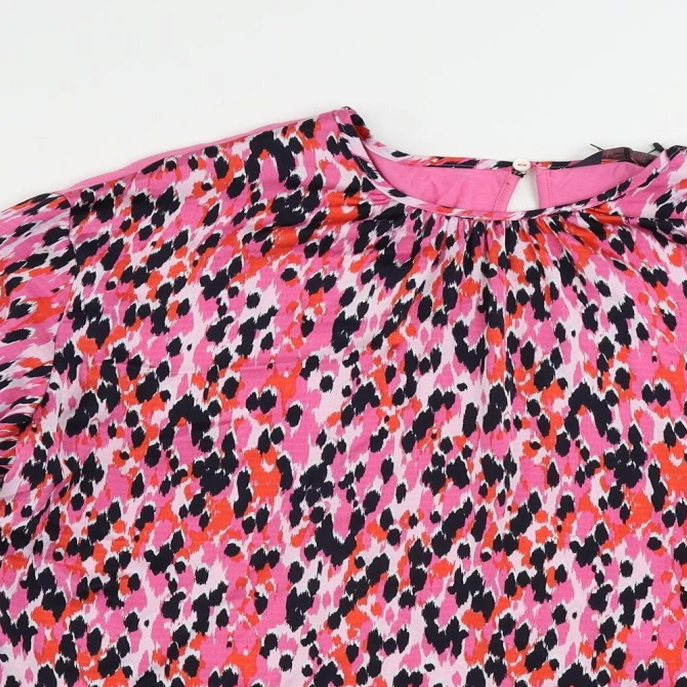 Marks and Spencer Womens Pink Animal Print Polyester Basic Blouse Size 8 Round Neck