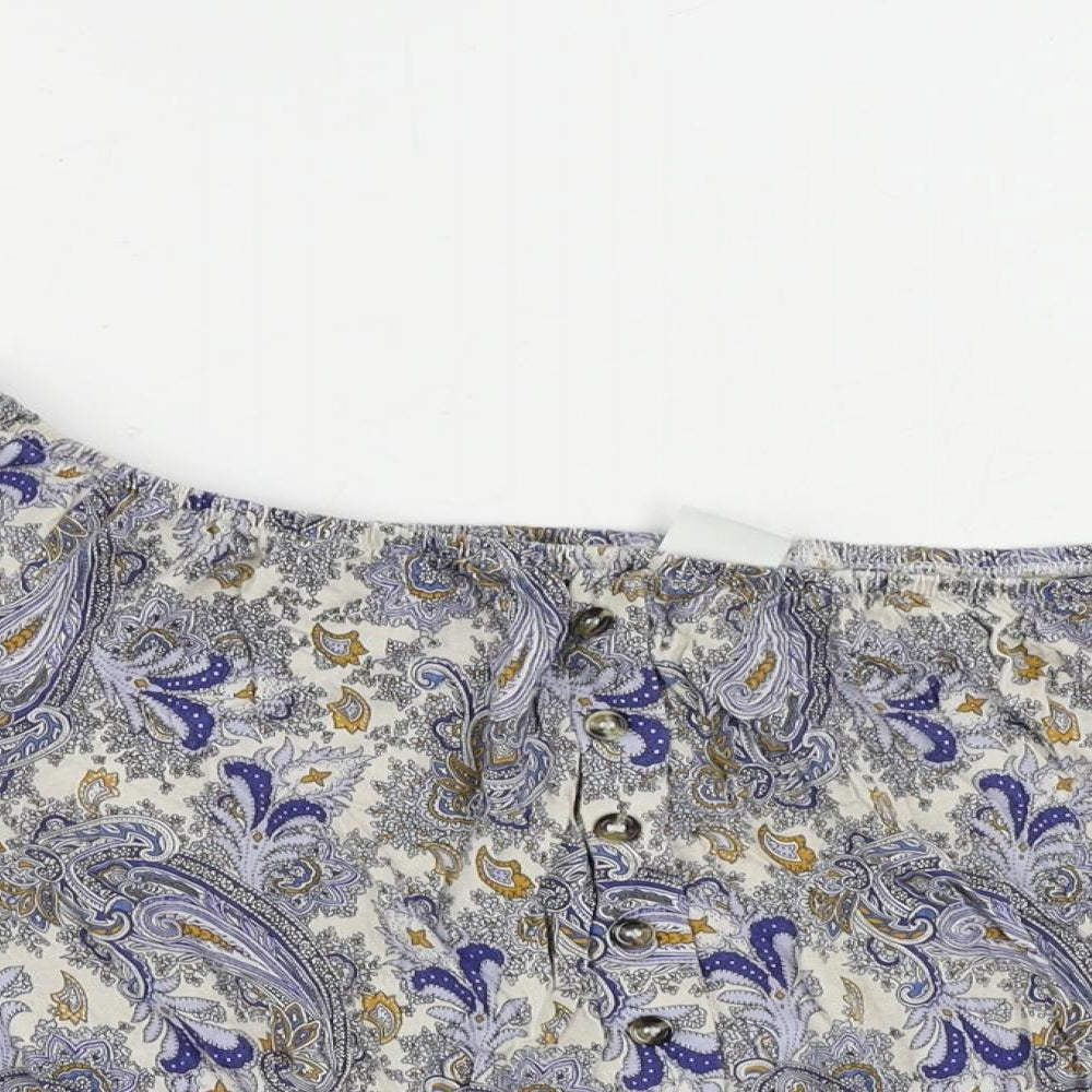 H&M Womens Blue Paisley Viscose Cropped Blouse Size M Off the Shoulder