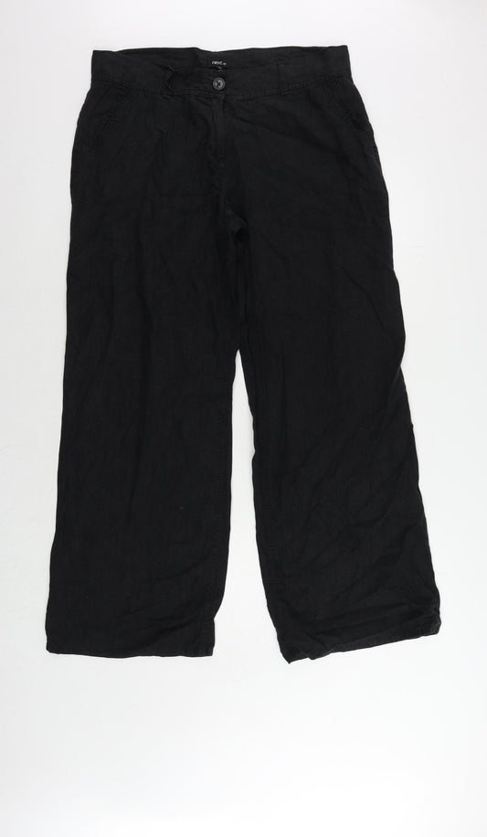 NEXT Womens Black Linen Trousers Size 14 L30 in Regular Zip