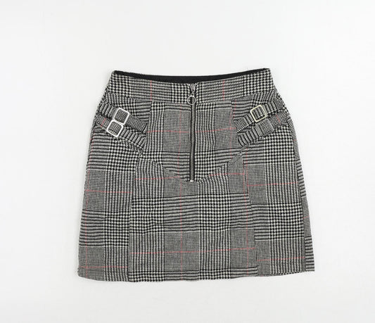 Topshop Womens Grey Plaid Acrylic Mini Skirt Size 6 Zip - Buckle Detail