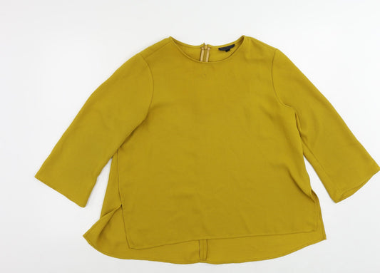 Topshop Womens Yellow Polyester Basic Blouse Size 10 Round Neck