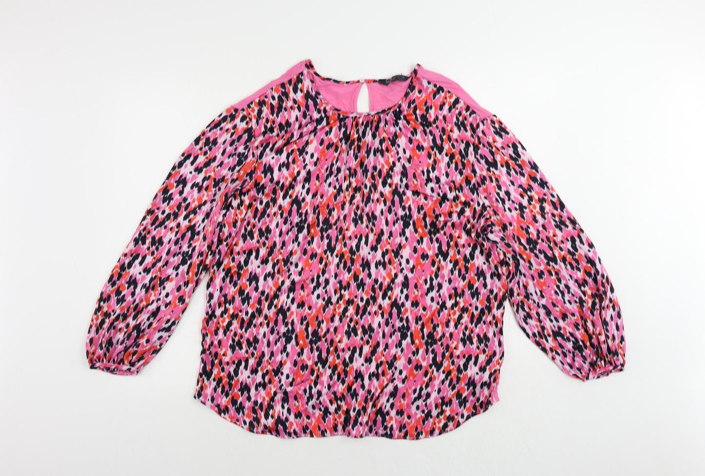 Marks and Spencer Womens Pink Animal Print Polyester Basic Blouse Size 10 Round Neck