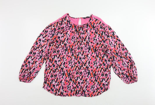 Marks and Spencer Womens Pink Animal Print Polyester Basic Blouse Size 10 Round Neck