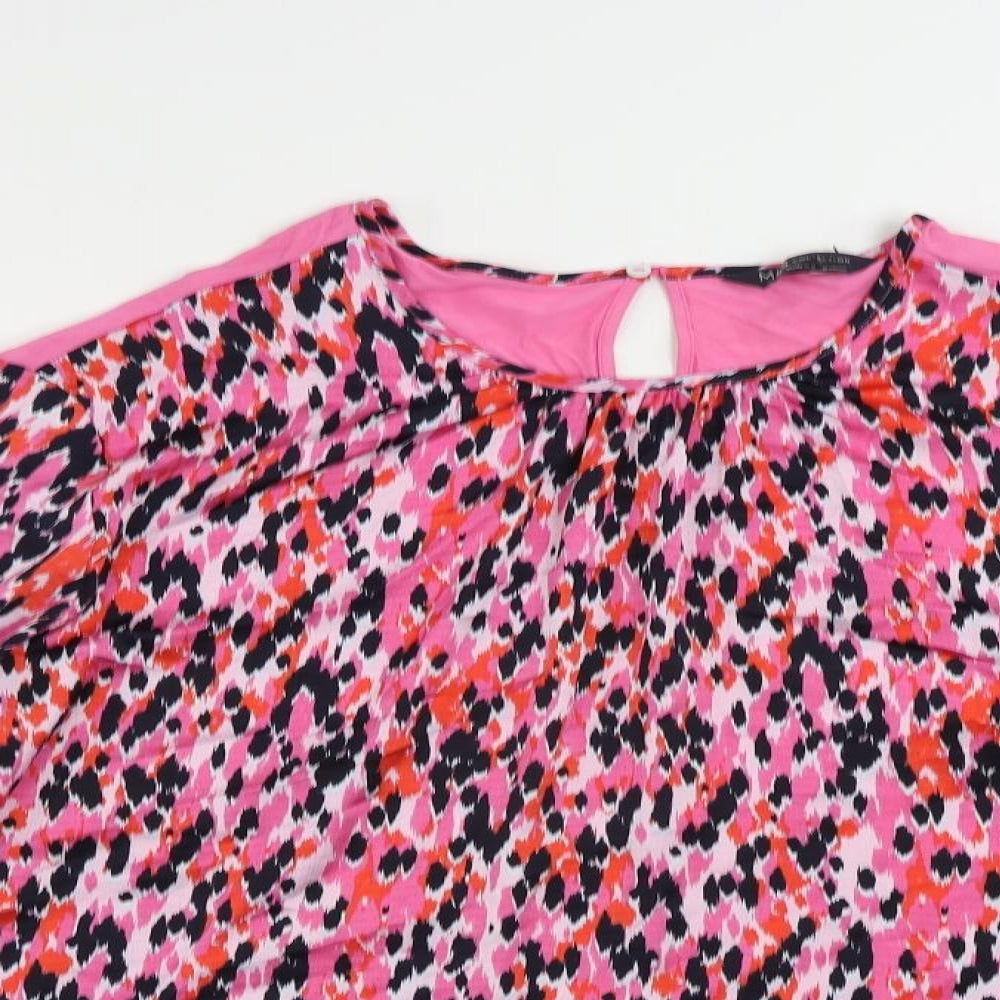 Marks and Spencer Womens Pink Animal Print Polyester Basic Blouse Size 10 Round Neck