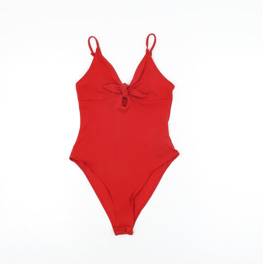 H&M Womens Red Polyester Bodysuit One-Piece Size S Snap