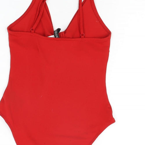 H&M Womens Red Polyester Bodysuit One-Piece Size S Snap