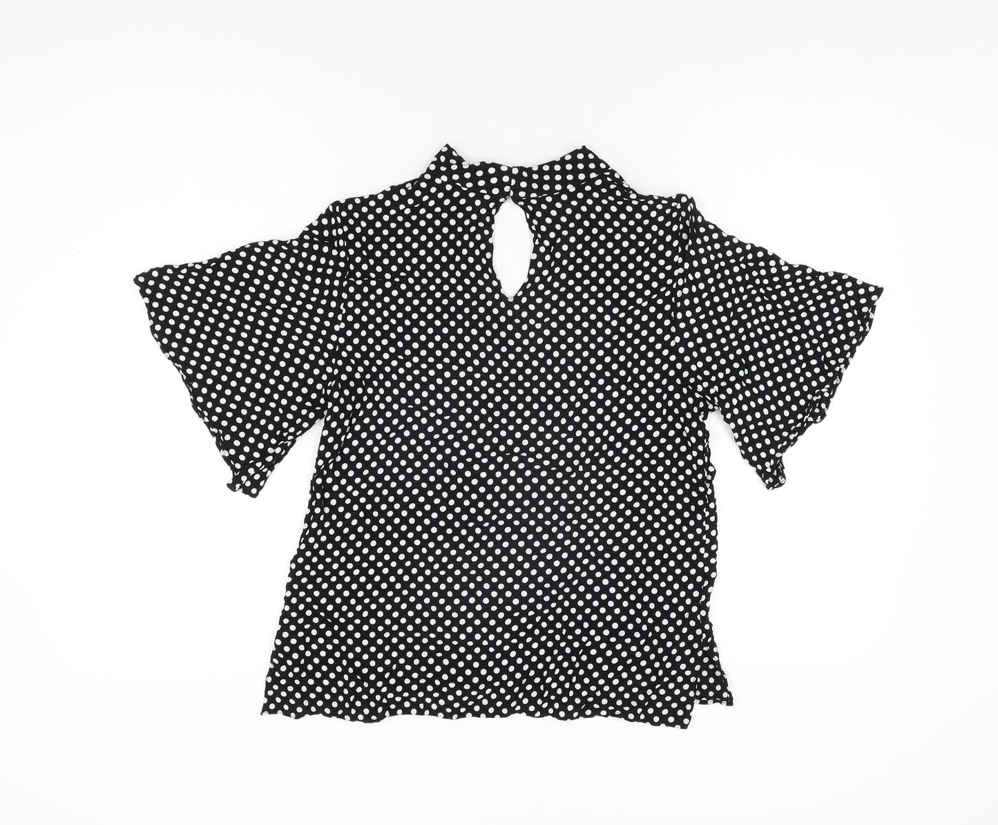 Zara Womens Black Polka Dot Viscose Basic Blouse Size M V-Neck