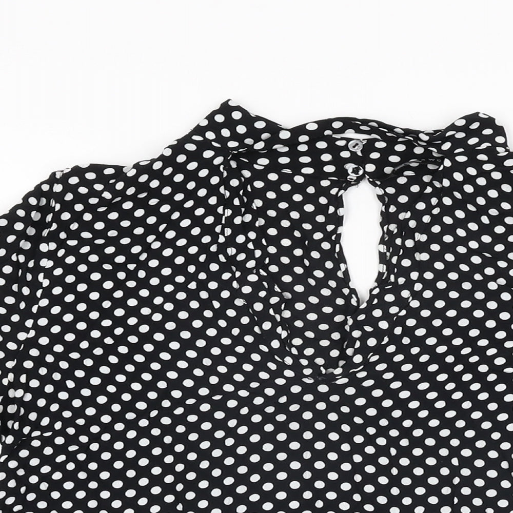 Zara Womens Black Polka Dot Viscose Basic Blouse Size M V-Neck