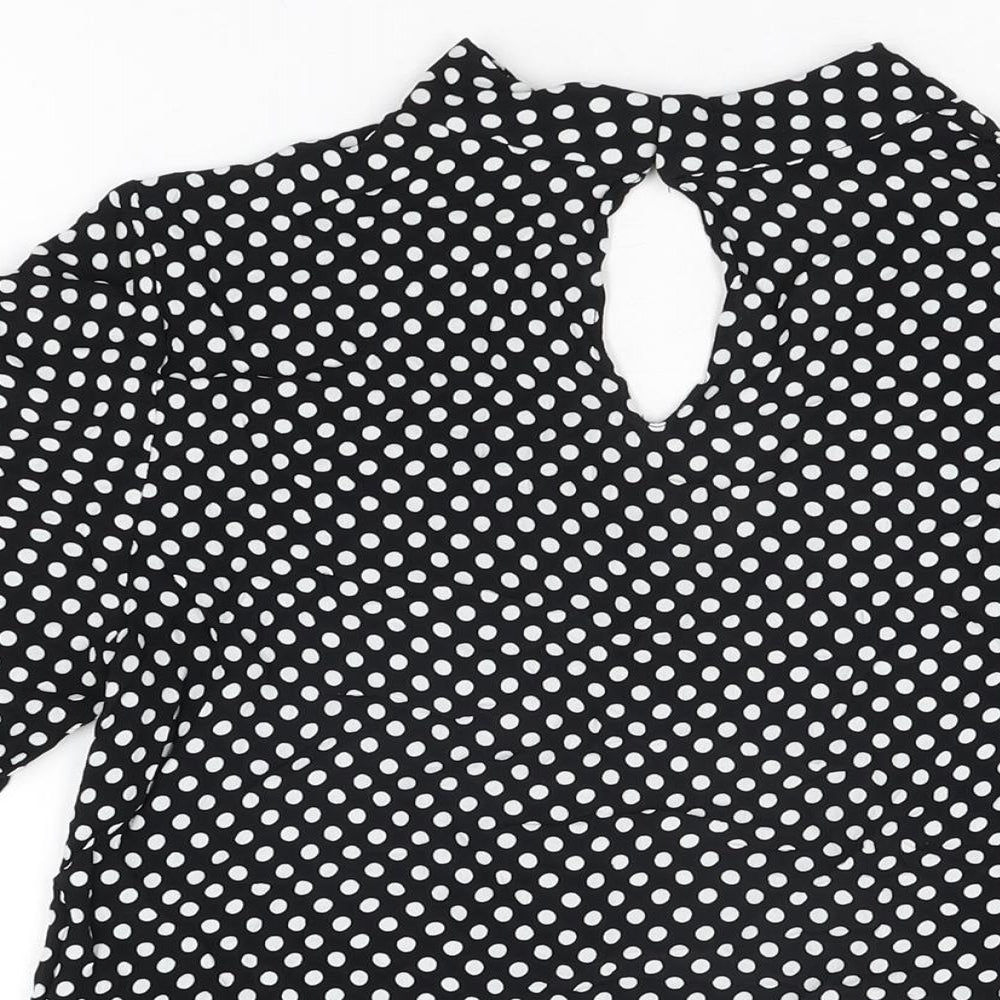 Zara Womens Black Polka Dot Viscose Basic Blouse Size M V-Neck