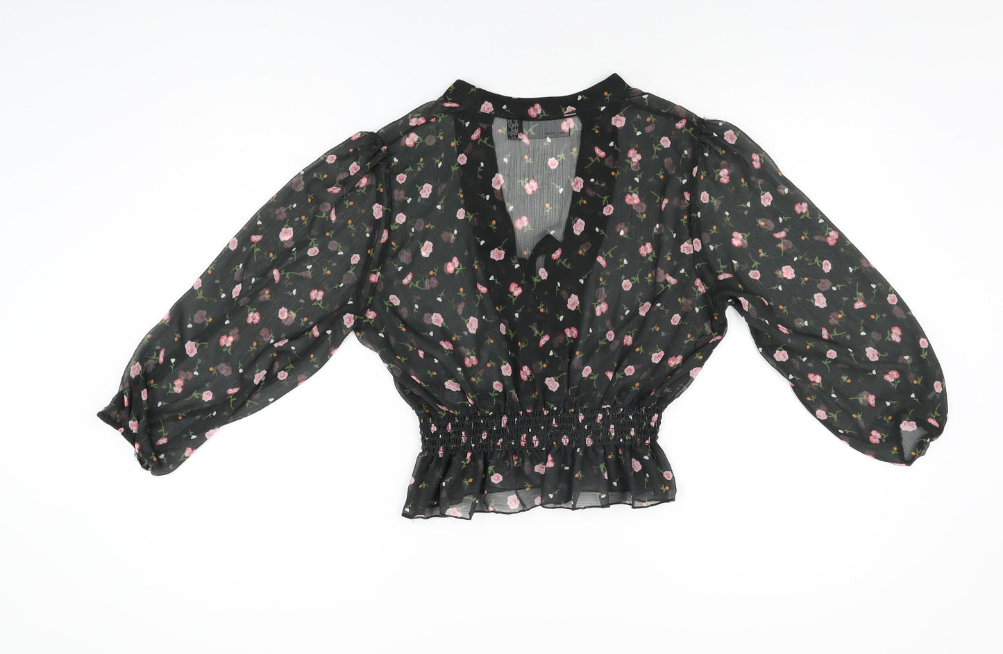 ASOS Womens Black Floral Polyester Basic Blouse Size 12 V-Neck