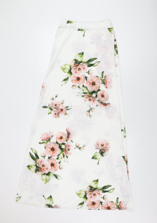 PRETTYLITTLETHING Womens White Floral Polyester Maxi Skirt Size 10