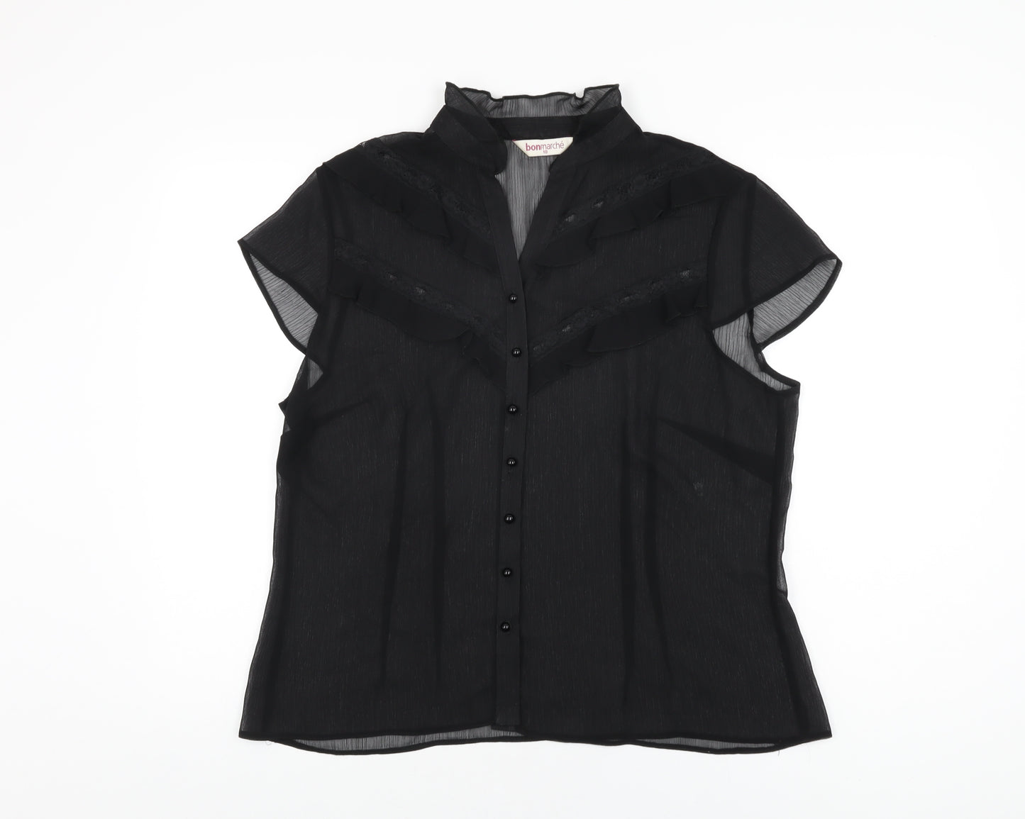 Bonmarché Womens Black Polyester Basic Button-Up Size 18 V-Neck