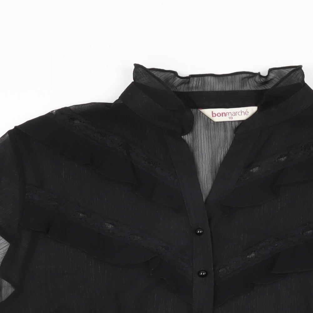 Bonmarché Womens Black Polyester Basic Button-Up Size 18 V-Neck