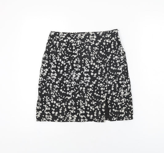 Daisy Street Womens Black Floral Polyester Mini Skirt Size 6 Zip