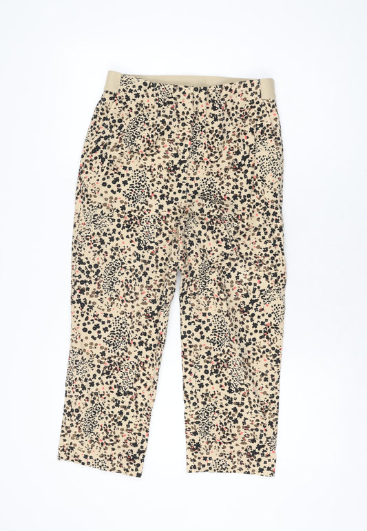 Marks and Spencer Womens Ivory Floral Polyester Capri Trousers Size 10 L21.5 in Regular Zip