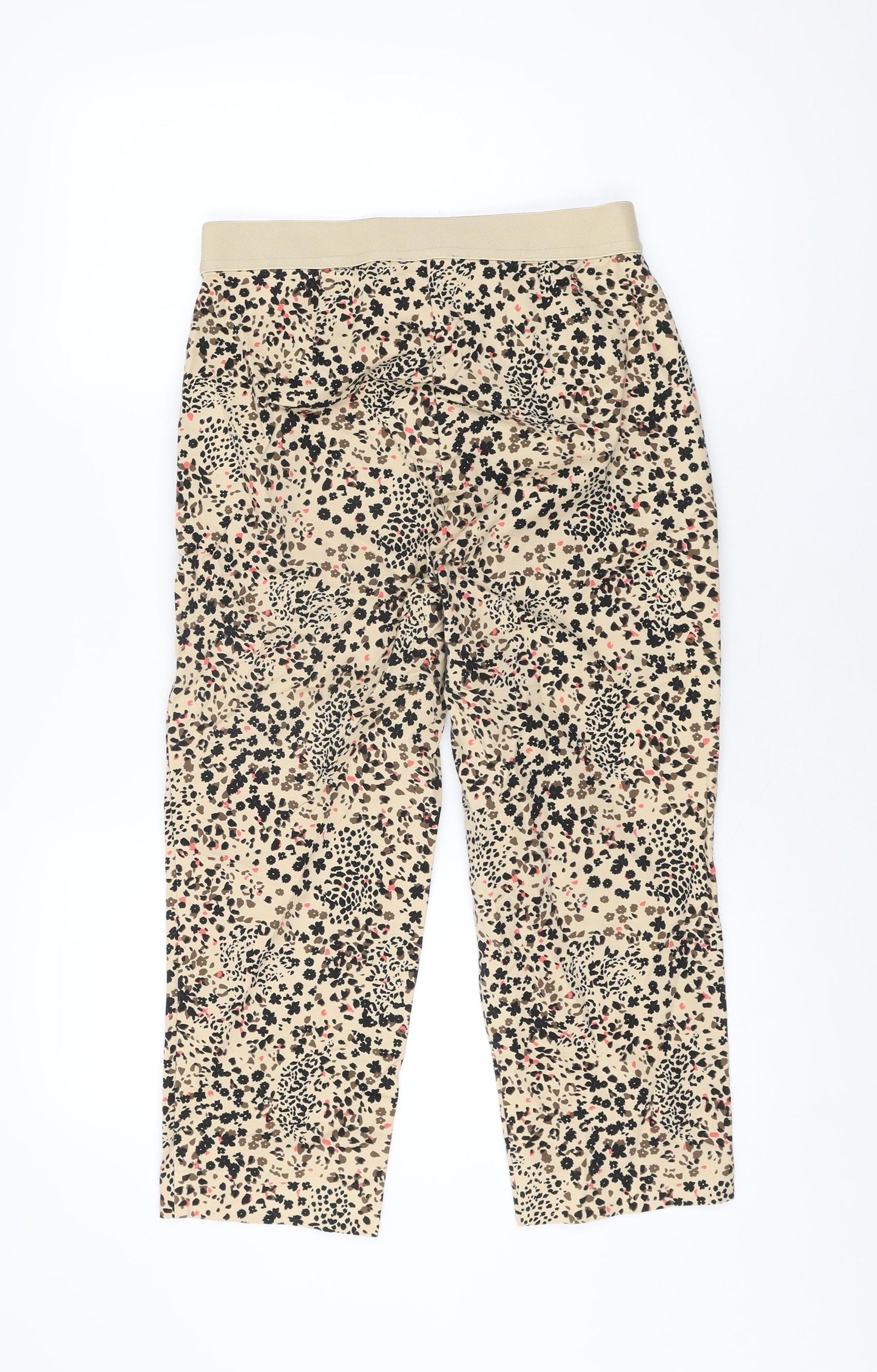 Marks and Spencer Womens Ivory Floral Polyester Capri Trousers Size 10 L21.5 in Regular Zip