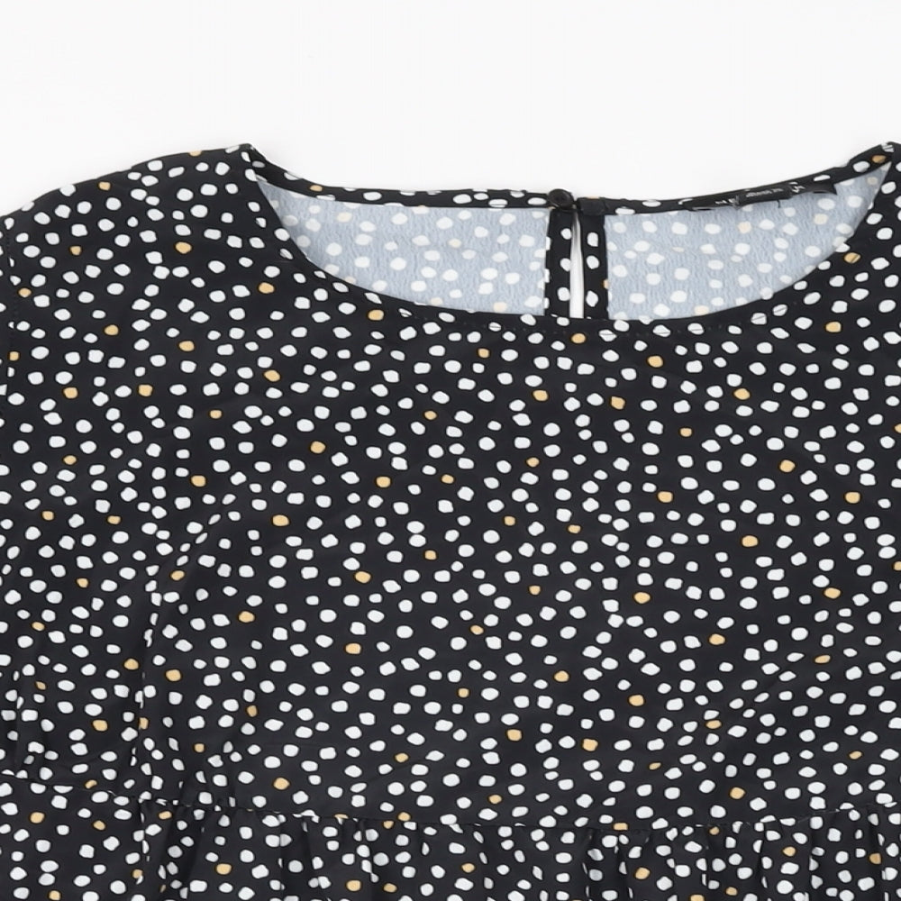 New Look Womens Black Polka Dot Polyester Basic Blouse Size 8 Round Neck