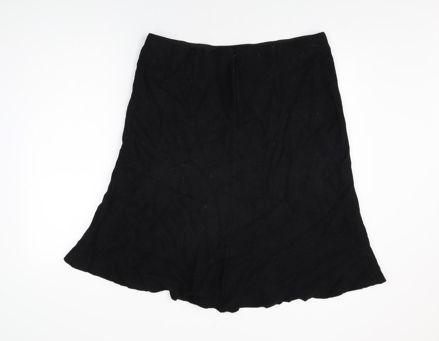 Laura Ashley Womens Black Wool Flare Skirt Size 18 Zip