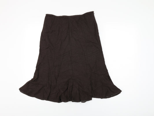 New Look Womens Brown Linen Flare Skirt Size 10 Zip