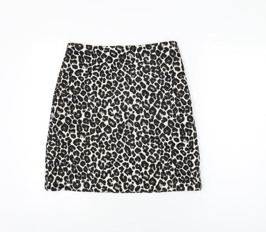 Marks and Spencer Womens White Animal Print Cotton A-Line Skirt Size 10 Zip