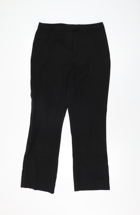 Volonte Womens Black Polyester Trousers Size 14 L29.5 in Regular Zip