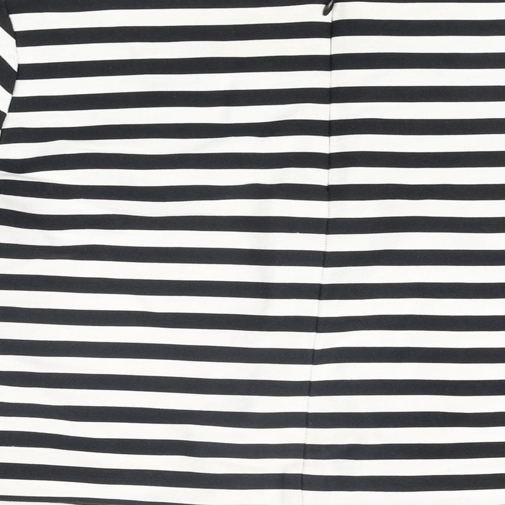 NEXT Womens White Striped Cotton Basic T-Shirt Size 12 Round Neck