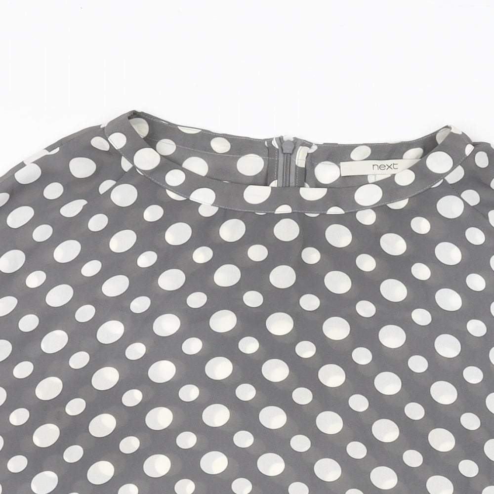 NEXT Womens Grey Polka Dot Polyester Basic Blouse Size 10 Round Neck