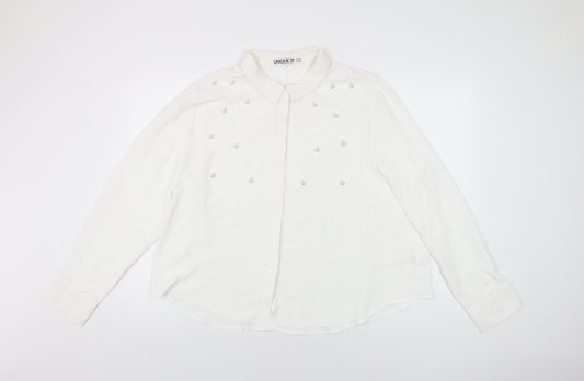 Unique 21 Womens White Polyester Basic Button-Up Size 22 Collared