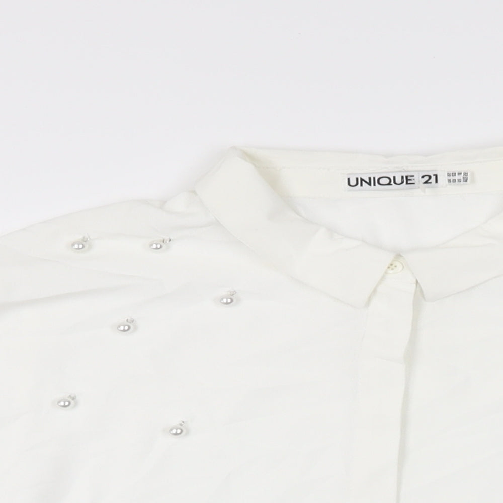 Unique 21 Womens White Polyester Basic Button-Up Size 22 Collared