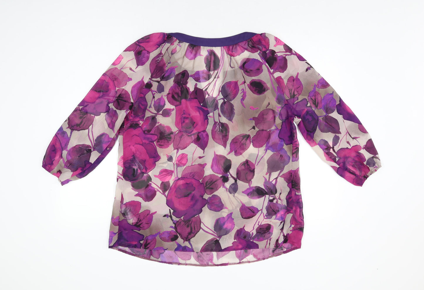 Per Una Womens Purple Floral Polyester Basic Blouse Size 14 V-Neck