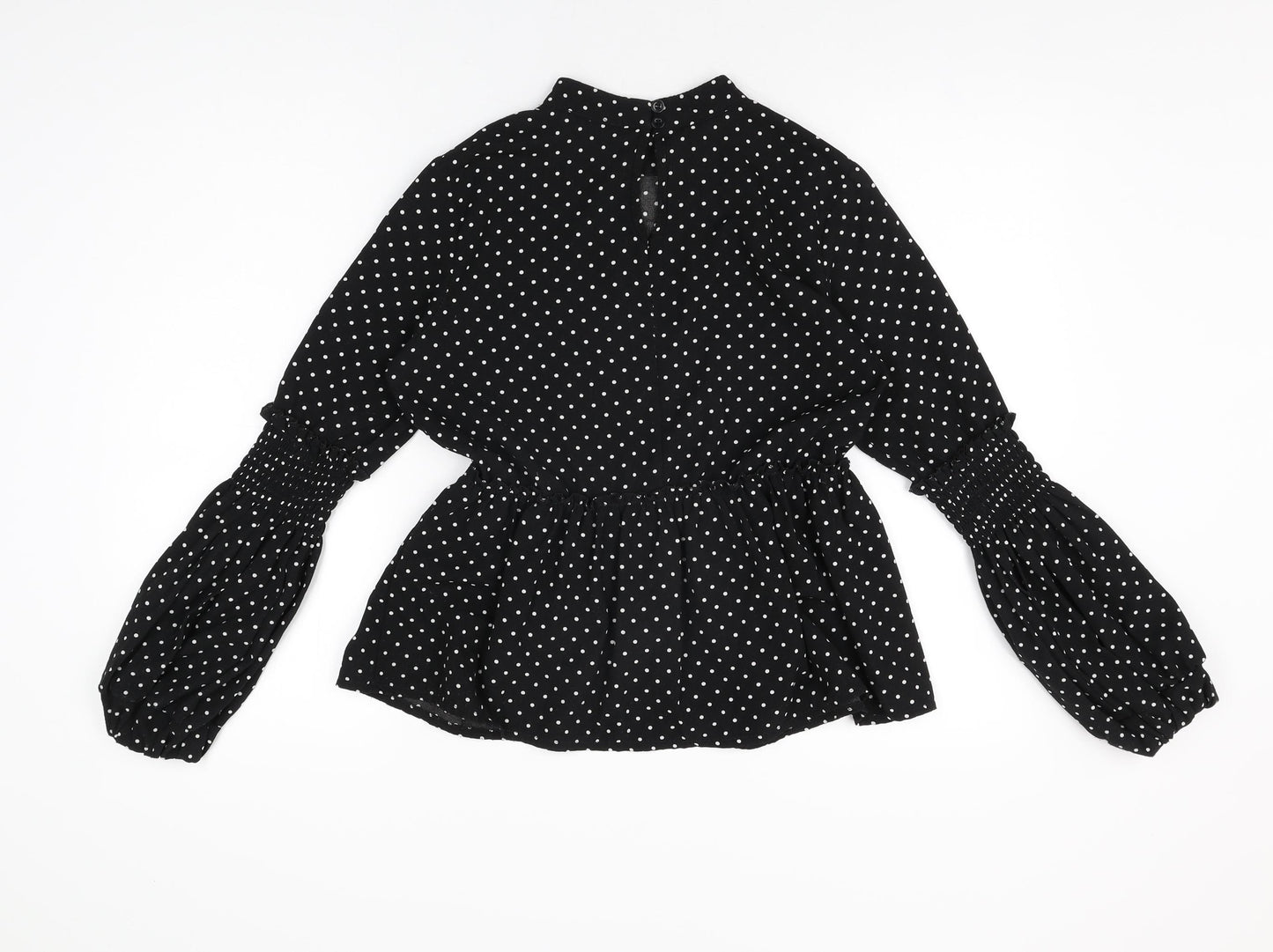 Boohoo Womens Black Polka Dot Polyester Basic Blouse Size 8 Round Neck