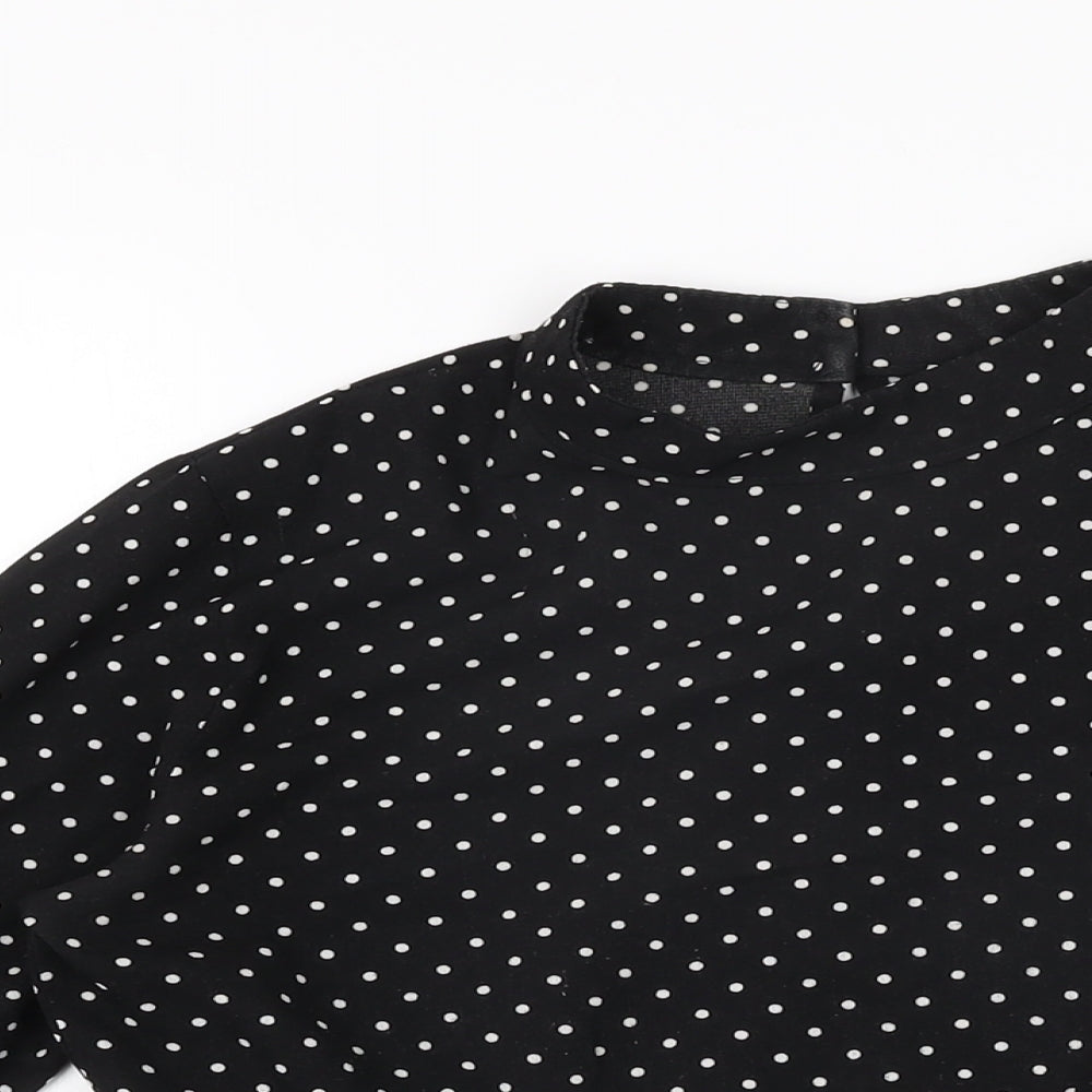 Boohoo Womens Black Polka Dot Polyester Basic Blouse Size 8 Round Neck